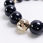 Load image into Gallery viewer, Black Jadeite Jade Bead Bracelet with 18K Yellow Gold Diamond Money Ball Beads (Large)
