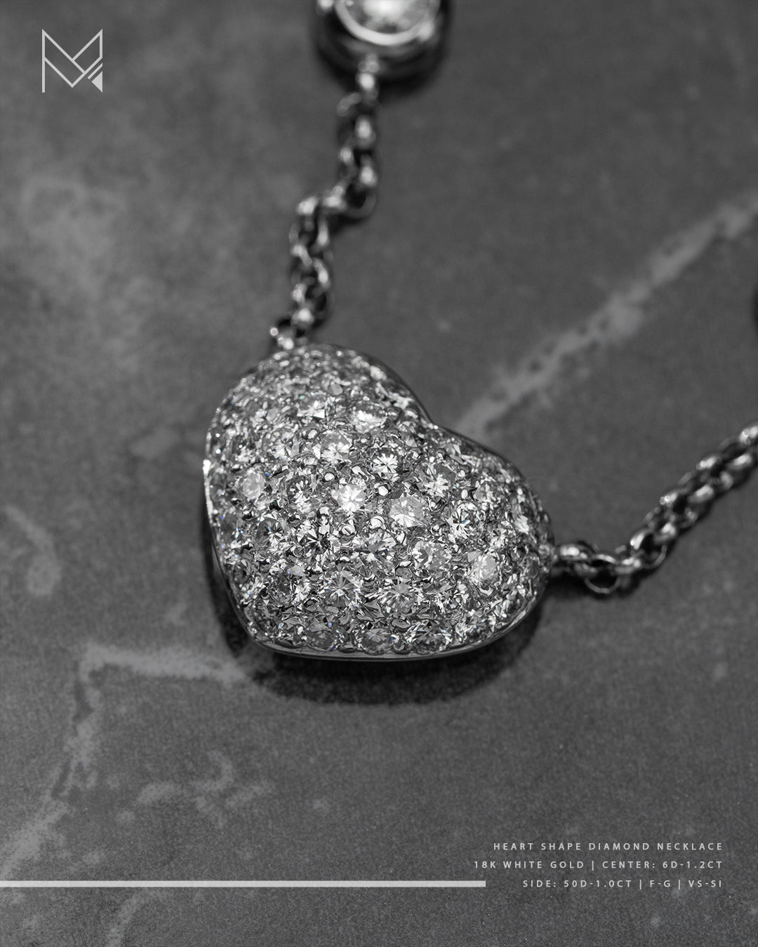 18K White Gold Heart Shape Diamond Necklace
