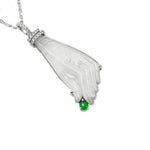 Load image into Gallery viewer, 18K White Gold Highly Translucent Buddha Hand Jadeite Jade Pendant with Diamonds
