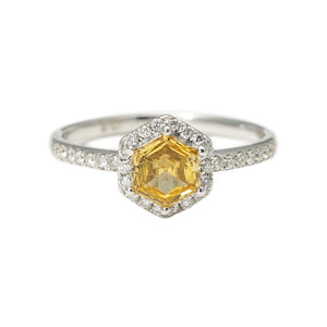 18K White Gold Hexagon Shape Fancy Color Diamond Ring