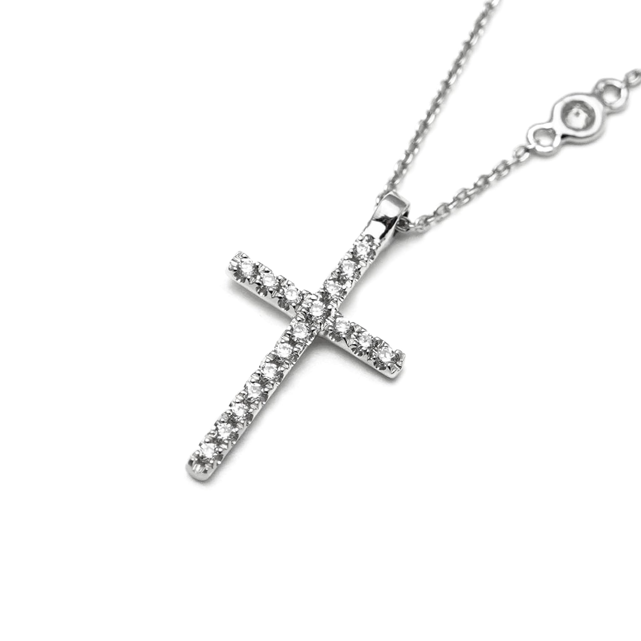 18K White Gold Diamond Cross Necklace (Petite) with 18k White Gold Chain