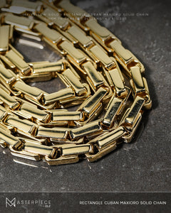 18K Yellow Gold Rectangle Cuban Maxioro Solid Chain