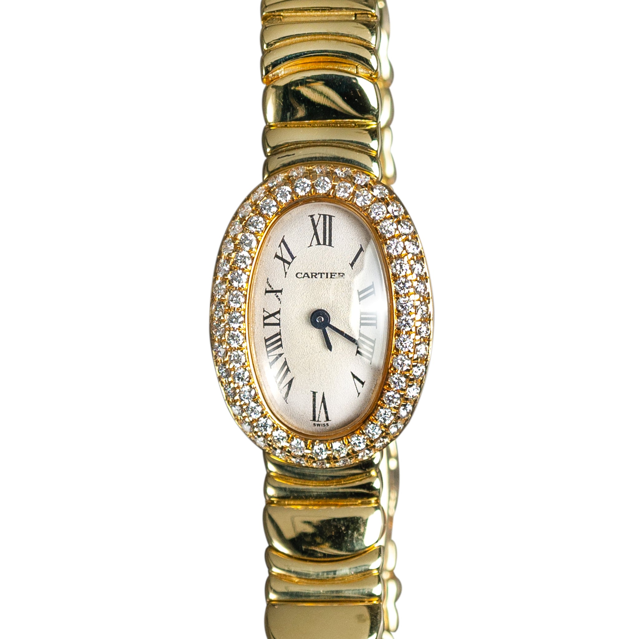 Cartier 18K Yellow Gold Mini Baignoire Factory Diamond Bezel Watch Pre-Owned