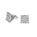 Load image into Gallery viewer, 18K White Gold Round Cluster Set Diamond Studs
