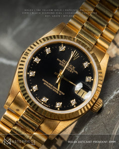 Rolex President Datejust 69178 18K Yellow Gold 26mm Black Diamond Dial - Pre-Owned