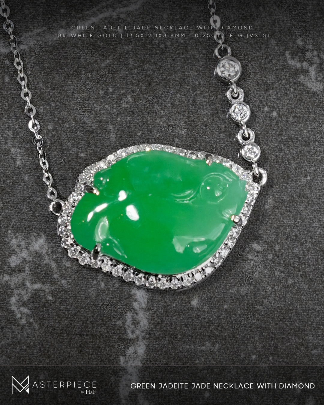 18K White Gold Green Jadeite Jade Necklace with Diamond