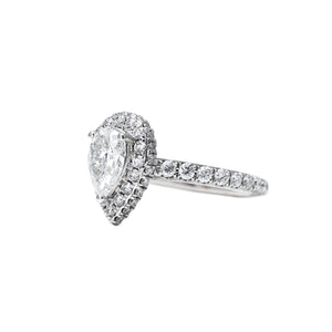 18K White Gold 1CT Pear Shape Diamond Ring with Custom Halo