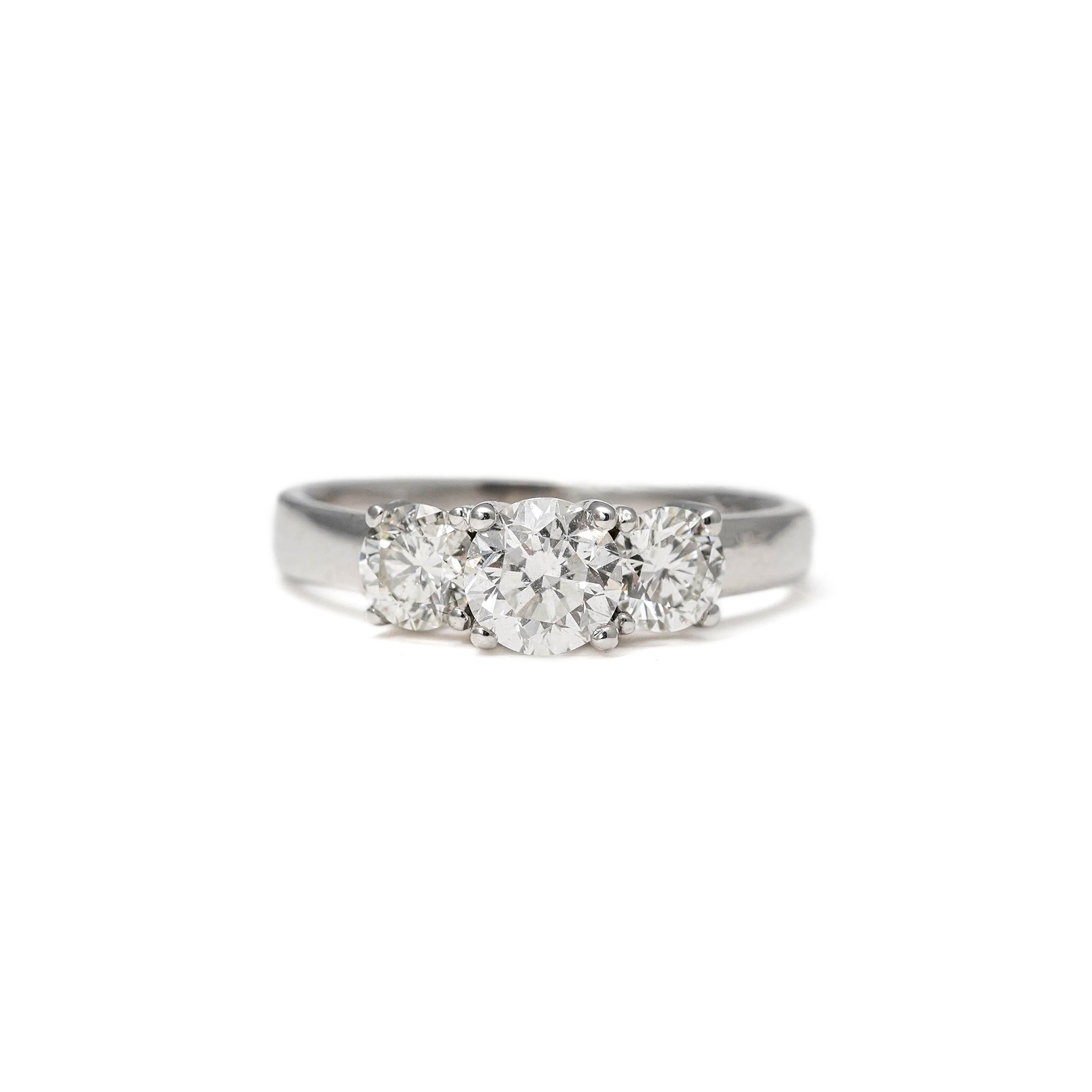 18K White Gold Three Stone Diamond Ring