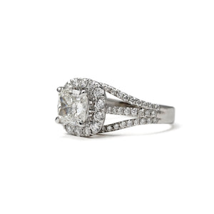 18K White Gold 2CT Cushion Shape Diamond Ring with Custom Halo