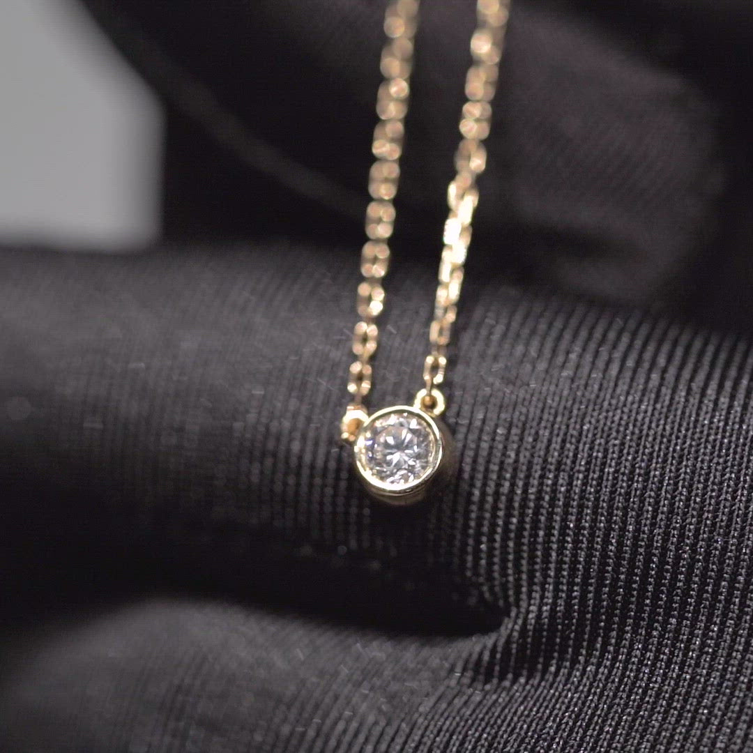 18K Classic Solitaire Diamond Bezel Necklace
