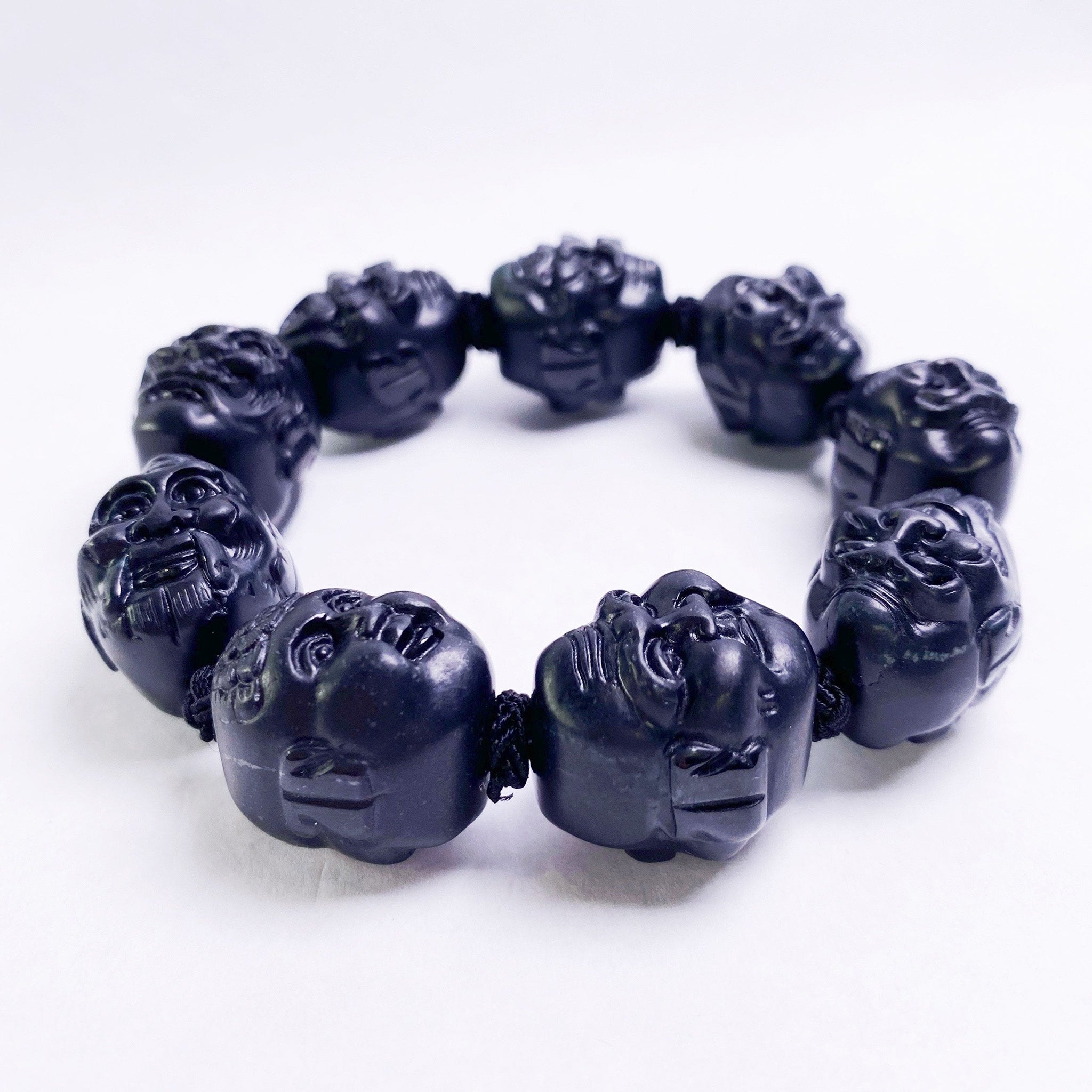 18 Buddha Black Jadeite Jade Bracelet