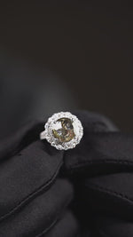Load and play video in Gallery viewer, Fancy Yellowish Green Rose Cut Diamond Ring 18K White Gold
