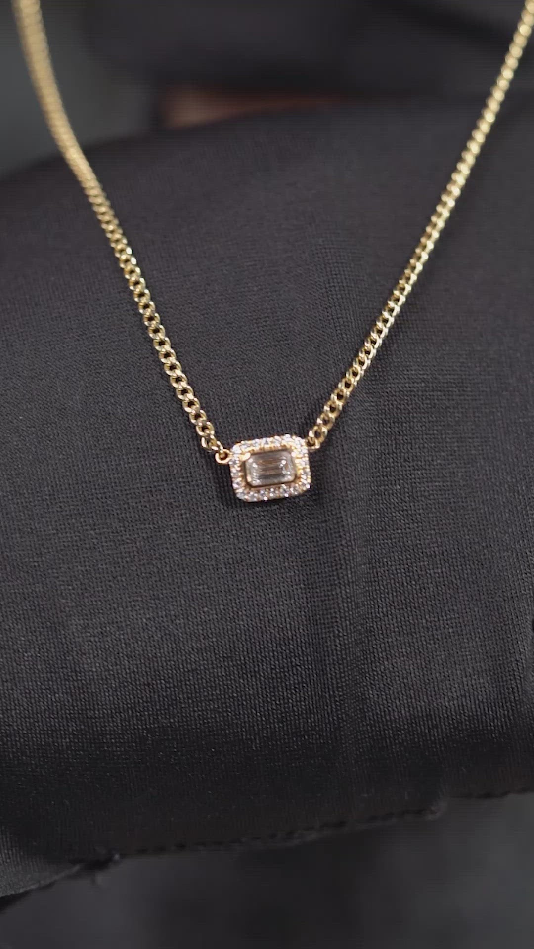 Emerald Cut Diamond Necklace with Halo 18K Yellow Gold