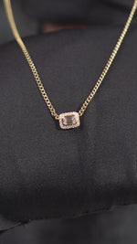 Load and play video in Gallery viewer, Emerald Cut Diamond Necklace with Halo 18K Yellow Gold
