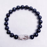 Load image into Gallery viewer, Black Jadeite Jade Bead Bracelet with 18K White Gold Diamond Pixui (Medium)
