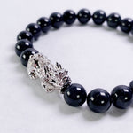 Load image into Gallery viewer, Black Jadeite Jade Bead Bracelet with 18K White Gold Diamond Pixui (Medium)
