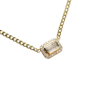 Emerald Cut Diamond Necklace with Halo 18K Yellow Gold