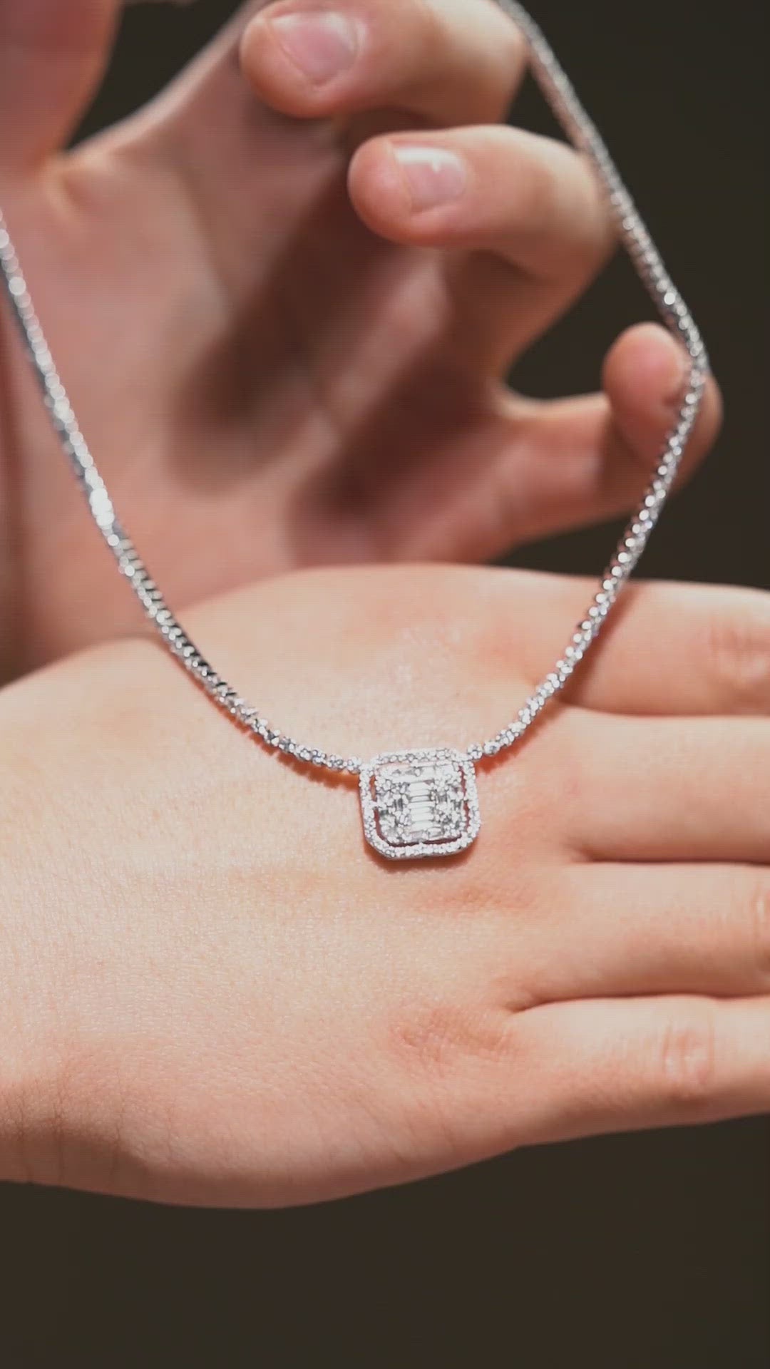Emerald Shaped Diamond Necklace 18K White Gold