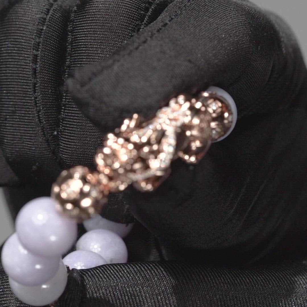 Lavender Jadeite Jade Bead Bracelet with 18K Rose Gold Diamond Pixui (LARGE)