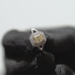 Load and play video in Gallery viewer, 18K White Gold Radiant Cut Fancy Yellow Diamond Ring with Custom Double Halo
