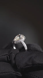 Load and play video in Gallery viewer, Pear Shape Rose Cut Diamond Ring 18K White Gold

